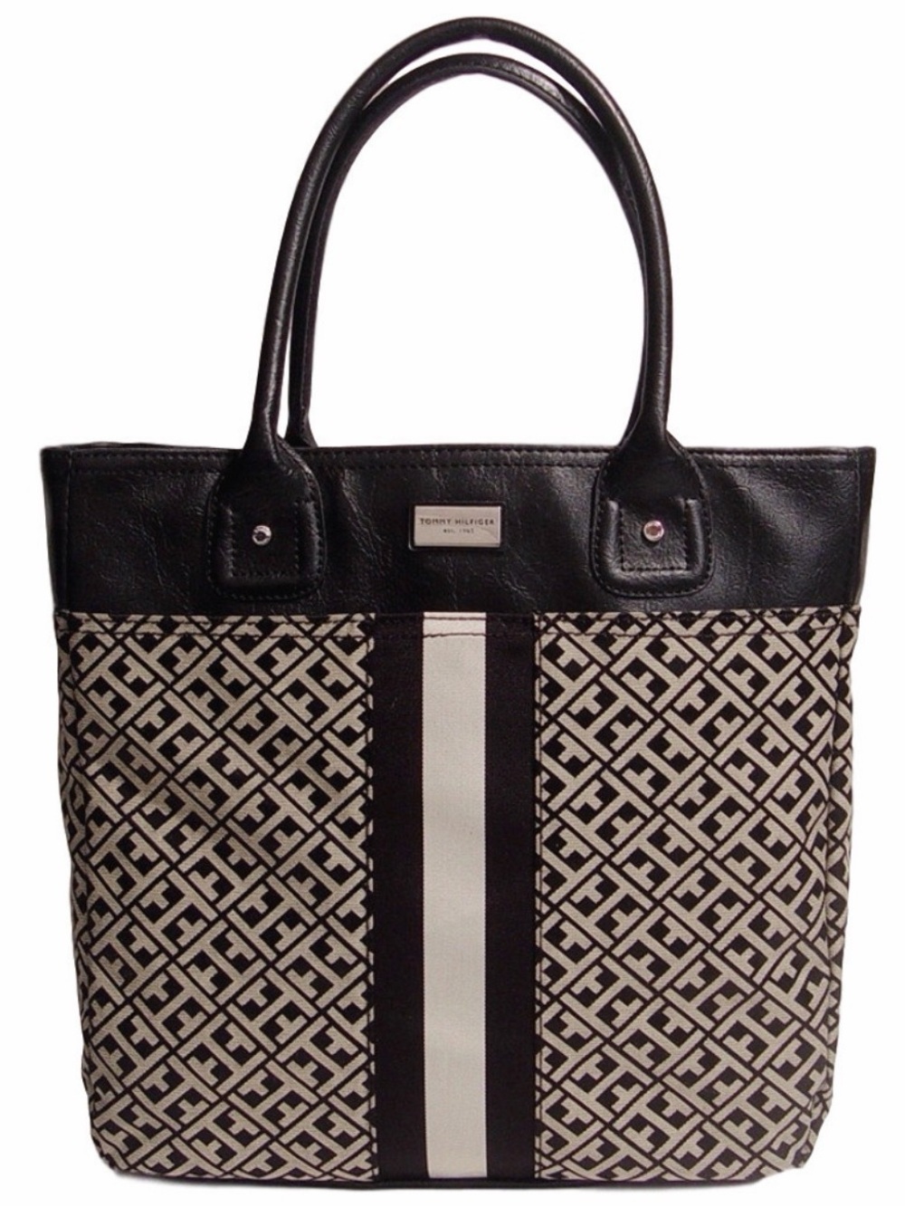 NEW Tommy Hilfiger Women's Black White Logo meduimTote Bag Shopper Handbag Purse